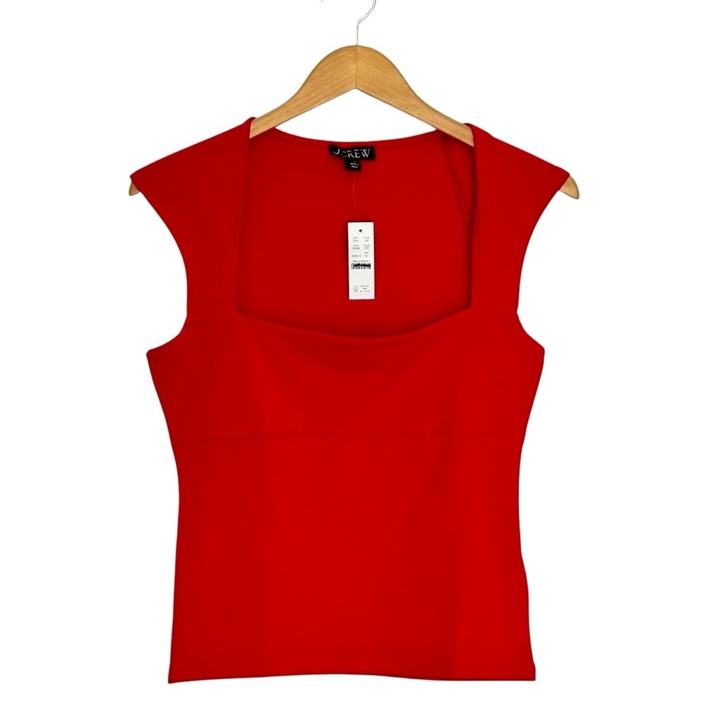 NEW J.‎ CREW Squareneck cap-sleeve top in stretch cotton blend red Size Medium